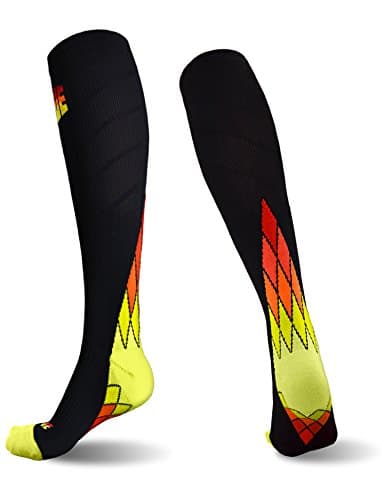 SUGUE Compression Socks (1 Pair) 20-30 mmHg for Women & Men - Best Graduated Athletic Fit for Running, Flight, Nurses, Maternity, Pregnancy - Shin Splints, Medical, Circulation, Recovery (Fire,L)