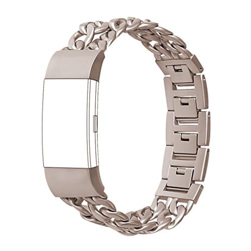 Fitbit Charge 2 Bands,Agoigo Knockdown Buckle Design Adjustable Stainless Steel Chain Bands Metal Bracelet Replacement Wristband Accessories for Smart Watch Charge 2,Golden