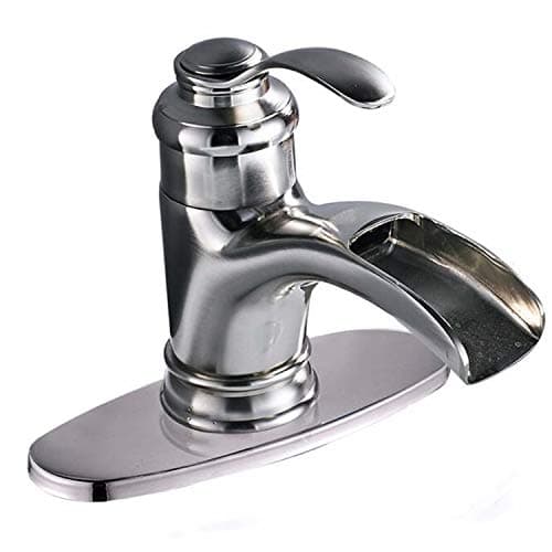Saeuwtowy Waterfall Spout Bathroom Sink Faucet Single Handle Lever with Deck Plate Brushed Nickel Commercial