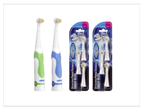 Mouthwatchers Antimicrobial Floss Bristle Silver Electric Power Toothbrush, Value Pack with Replacement Heads