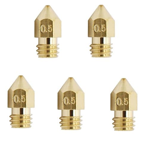 ALUNAR 3D Printer Brass Nozzle 0.5mm Extruder Print Head for MK8 Makerbot Anet A8 A6 RepRap Prusa 1.75mm ABS PLA 3D Pen Filament 5 Pcs
