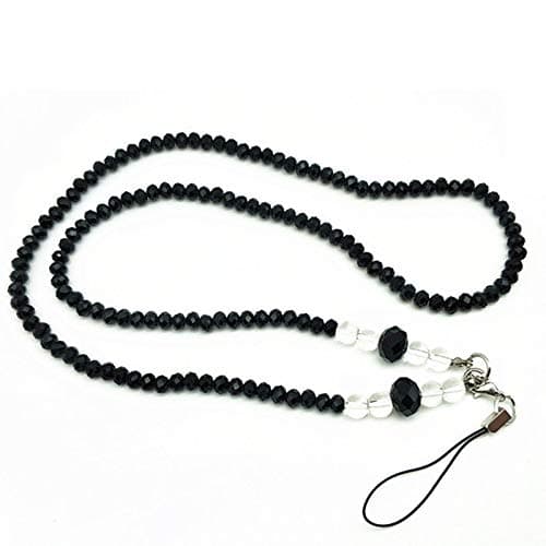 2Pcs/Set Lanyard for Samsung Artificial Crystal Neck Necklace Strap Lanyard U Disk ID Work Card Mobile Cell Phone Chain Straps Keychain Phone Hang Rope for iPhone Xs Max (Black)