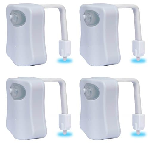 Best Toilet Light Motion (Pack of 4) 2 Modes and 8 Color Changing, Smart Sensor LED Washroom Easy To Adjusted Fits Any Bowl, Energy Efficient 3pcs Batteries, Aura RGB Bulb Lighting Actives In Darkness