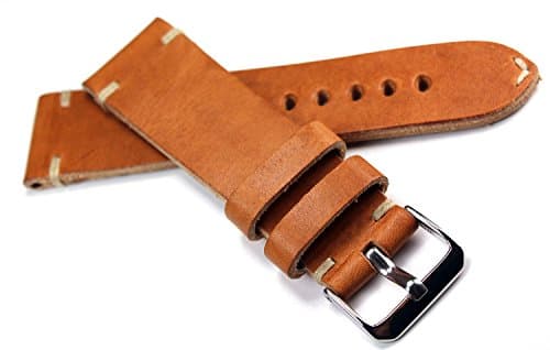 24 mm Rios handmade leather strap white stitching 24 mm / 22 mm, retro look, quality strap, light-brown, top quality