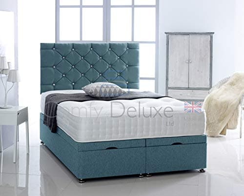 Chenille Fabric Ottoman Side Lift Bed Base with HEADBOARD ONLY by Comfy Deluxe LTD (Teal, 3FT Small)