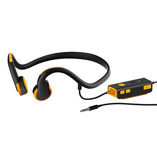 Bone Conduction Headphone, Wired Open Ear Headset Waterproof Sweatproof Earphone with Noise Reduction Microphone for iPhone/Android/MP3/MP4, HD Stereo Sport Earpiece for Running Driving Cycling,Orange