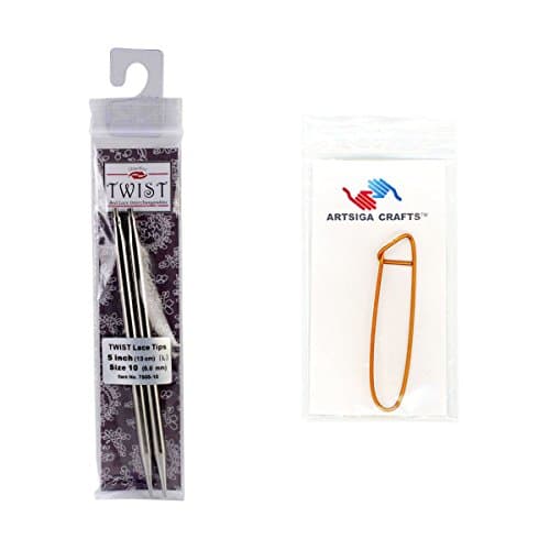 ChiaoGoo Knitting Needles Interchangeable Circular Tips Twist Red Lace 5 inch (13cm) Size US 13 (9mm) Bundle with 1 Artsiga Crafts Stitch Holder 7505-13