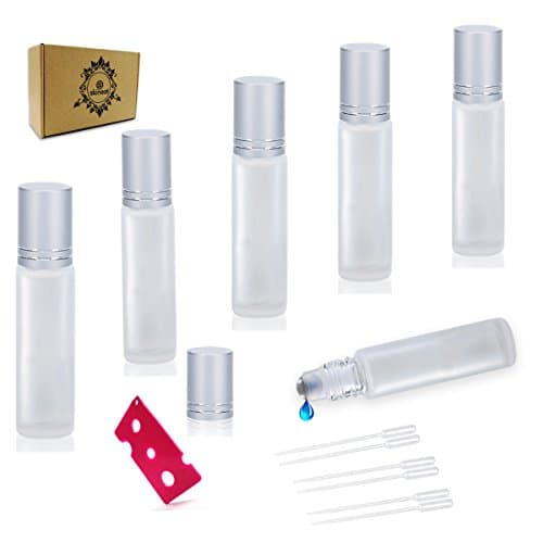 6 Pcs 10ml Thick Amber Glass Roller Bottles On Essential Oil Empty Perfume Bottle 10cc Stainless Steel Roller Ball White