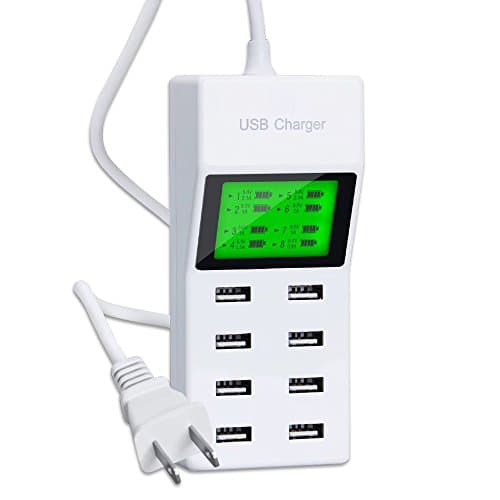 Daono 8-port Smart USB Desktop Rapid Charger LED Screen Display 46W 9.2A - for Apple Ipad, Iphone, Samsung Smartphone, Tablet, Htc, Lg and More,