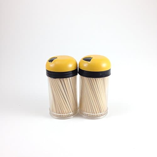 Toothpick Dispenser 2 pack with 300 ct 100% All Natural Bamboo Round Toothpicks