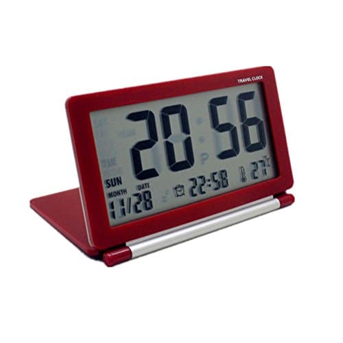 eBoTrade Multifunction Silent LCD Digital Large Screen Travel Desk Electronic Alarm Clock (Red)