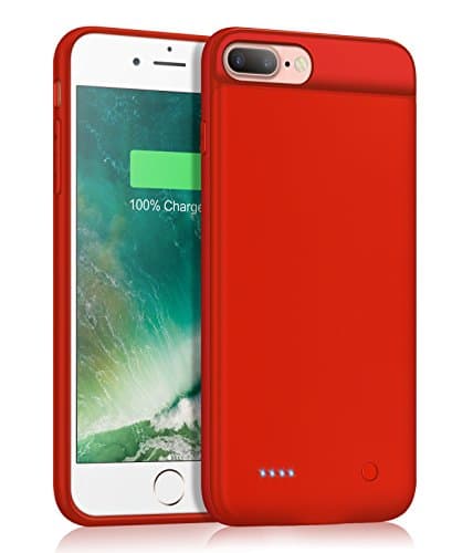 DERONG iPhone 7/8 Plus Charger Case, Ultra Slim Battery Case Rechargeable Extended Battery Pack Protective Backup Charging Case Cover for iPhone 7 Puls/8 Plus 3200mAh (5.5 Inch)-Orange Red