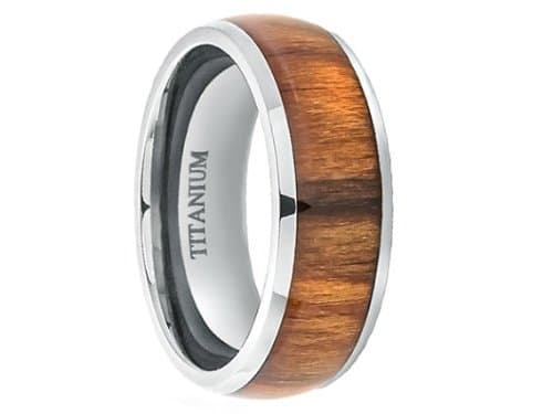 8MM Titanium Wedding Band Ring High Polished Domed with Santos Rosewood Inlay (10)