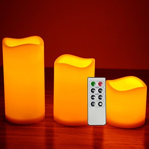 Flameless Candles LED Elegant Realistic Artificial Design 3 in a Set Flickering Flames with Remote and Timer Great gift for Friends Bathroom Nightlight Home Decoration 8 Key