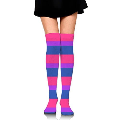 WRE8577 Women's Knee High Compression Thigh High Socks Bisexual Pride Flag For Walking Sport Long Stockings