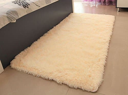 ACTCUT Super Soft Indoor Modern Shag Area Silky Smooth Rugs Fluffy Rugs Anti-Skid Shaggy Area Rug Dining Room Home Bedroom Carpet Floor Mat 2.6- Feet by 5.3- Feet (Beige)