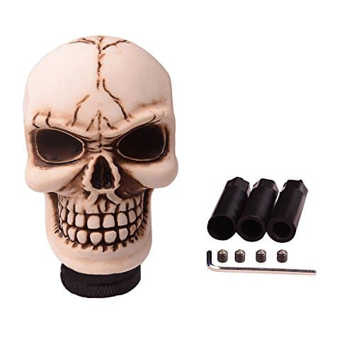 SMKJ Universal Bone Resin Skull Head Style Car Shift Knob Shifter Knobs Lever Gear Stick for Most Manual or Automatic Transmission Vehicles(Beige)