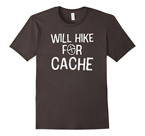 Men's Will Hike for Cache - Funny Cool Geocaching Hiking T-shirt Medium Asphalt