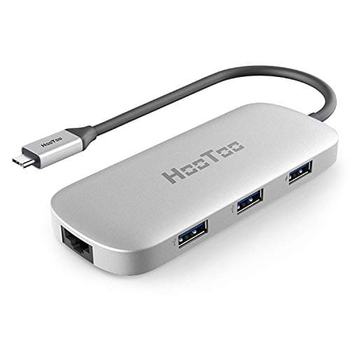 HooToo USB C Hub with Extended Cable (22cm), 6-in-1 USB C Adapter with Ethernet, HDMI, Power Delivery, 3 USB 3.0 Ports USB C Network Adapter for MacBook/Pro/Air and Type C Windows Laptops - Silver