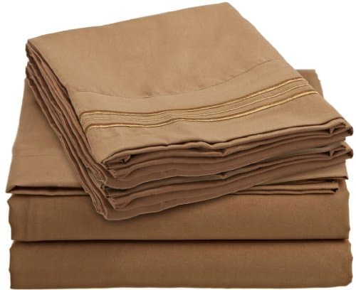 1800 Collection 6-Piece Bed Sheet Set with Bonus Pillowcases, Queen, Mocha Light Brown