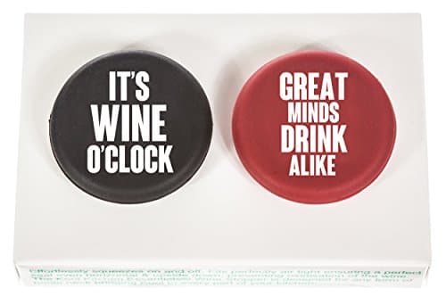 Kool Kitchen Essentials Reusable Vacuum Wine Stoppers, Funny Quote Silicone Bottle Caps in 2 Pack Gift Box