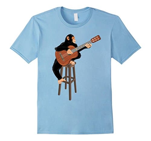 Men's Monkey playing acoustic guitar on a bar stool XL Baby Blue