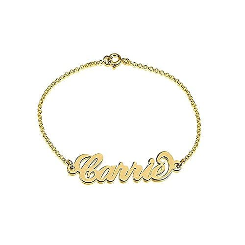 Hua Meng Personalized 925 Sterling Silver Name Anklet Charm & Bracelet Custom Made with Any Names (Golden)