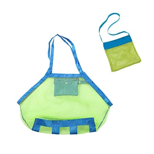 GikPal 2 Pack Beach Mesh Tote Bag – M & XL Size Beach Necessaries/ Beach Toys/ Shell Bag/ Toys Bag Stay Away from Sand & Water, Perfect for Holding Toys, Balls, or Other Beach Items, Green