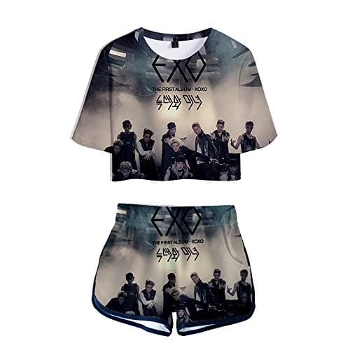 Kpop EXO Two Piece Set Top Short Pants Set 3D Print Summer Tracksuit Exposed Sehun Suho Baekhyun Chanyeol Xiumin D.O Kai Chen