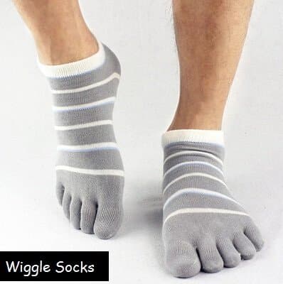 Wiggle Socks From Cerkos: Unisex Comfortable Toe Socks, Toe Separator Socks, Five Finger Socks, 5 Toe Socks, Toe Shoe Socks for Men/women (1 Pair, Light Grey with White Stripes Ankle Socks)