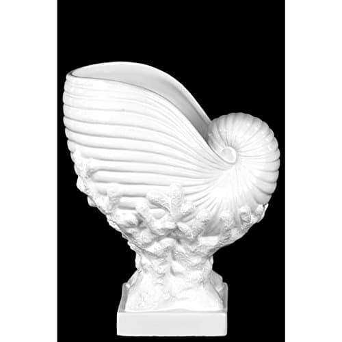 Urban Trends Collection Gloss White Ceramic Nautilus Seashell Sculpture on Coral Pedestal
