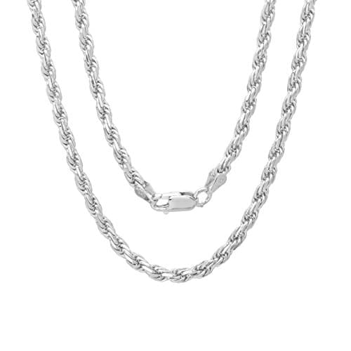 Sterling Silver 2.5 mm Diamond-cut Rope Chain Necklace, 20 Inch
