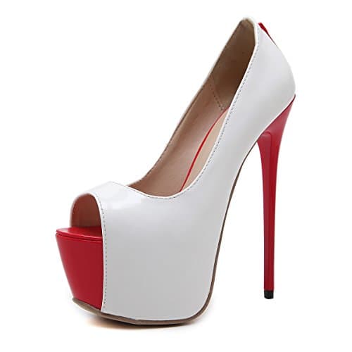 ZHZNVX The spring and summer fish mouth red and white high-heel shoes sexy 16cm high-heeled sandals, white 38