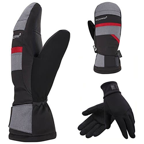 2-in-1 Touch Screen Winter Ski Mitts + Liner Gloves, 3M Thinsulate, Hidden Pocket, Red, L/XL