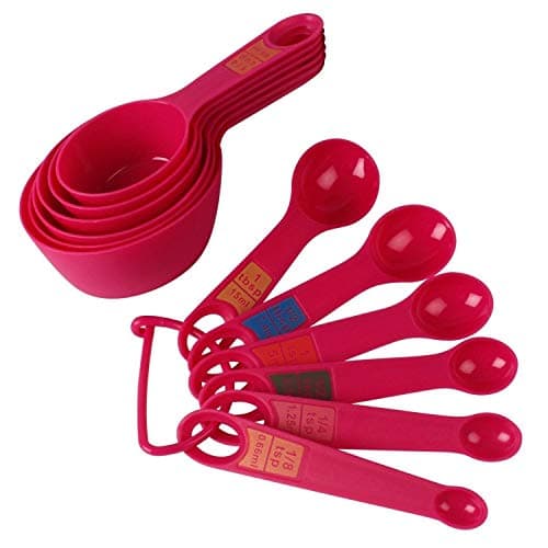 Avisa Global Plastic Measuring Cups and Spoon Set with Ring Holder, 12 Piece Set (Pink)