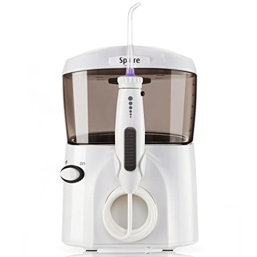 Spaire Water Flosser Dental Oral Irrigator with 8 Replaceable Nozzles 360 Degree Rotating Tip 600ml Water Reservoir Deep Tooth Cleaning for Braces, Implants, Bridges