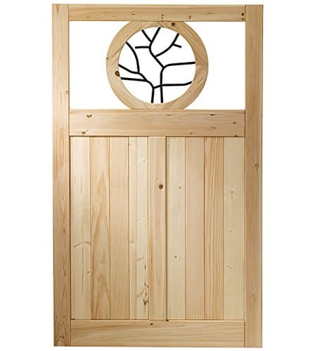 Universal Forest Products, Cedar Gate with Round Metal Art Insert, 42 Inches (W) X 70 Inches (H)