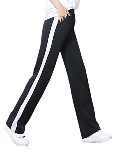 David Salc Women Long Pants Side White red Striped Stitching Wide Leg Pants Black Loose Trousers white black S
