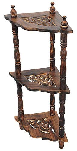 Hindoro Wooden Mini Corner Rack Side Table Wall Shelf (Brown)