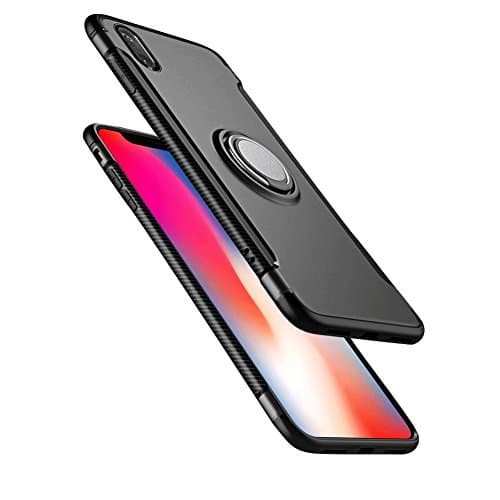 iPhone X Case, Nadole iPhone X Magnet Phone Case Finger Holder Slim Magnetic AntiFingerprint, Anti Shock, Eco Friendly, Thin Hardshell 360 Rotatable Metal Ring Plate Pedestal Stand
