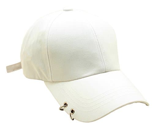 Unisex Daily Style Baseball Caps Ring Stud Piercing Design Curved Brim Hat (White)