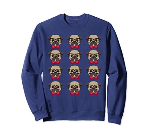 Unisex Bowtie Puggo Sweatshirt for Pug Lovers Medium Navy