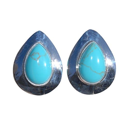 Tear Drop Sterling Silver Navajo Turquoise Stone Stud Earrings Handcrafted Indian Jewelry New Mexico