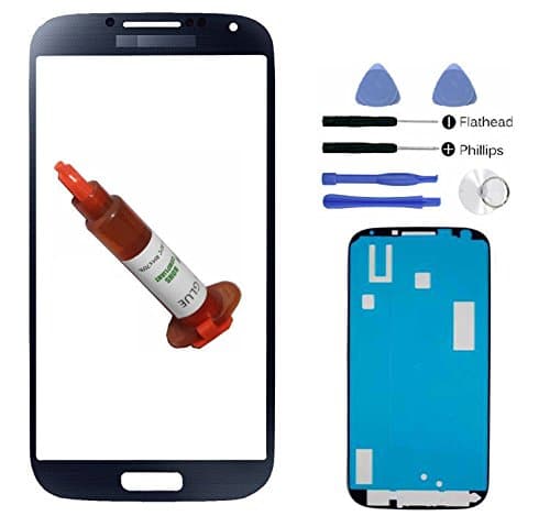 (ERGP) Black Front Outer Lens Glass Screen Replacement For Samsung Galaxy S4 SIV i9500 + Adhesive + Tools + 5ml UV LOCA Liquid Glue