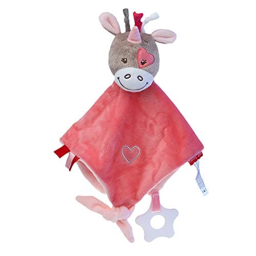 Security Blankets for Babies Unicorn Stuffed Plush Teething Towel Toy with Silicone Teether Built-in Bell,10" x 10"