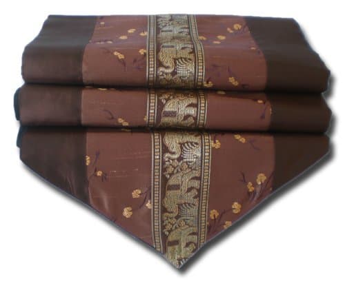by soljo - tablecloth tablerunner table runner linen Thai Silk Elegant Elephant 150/200/250 cm x 32 cm many colors (brown, 200 cm x 32 cm)