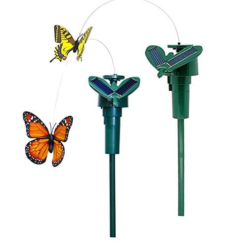 Vnfire 2 Pcs Solar / Battery Powered Flying Wobble Fluttering Butterfly Yard Garden Plants Flowers Stake Ornament Decor