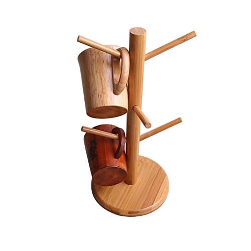 Natural Bamboo Mug Rack Tree,6-Peg,Removable Stand for Coffee Tea Cup