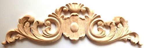 19-3/4"W X 6"H X 3/8"TH, Hand Carved Hard Birch Wood Acantus Style Applique Onlay Corbel