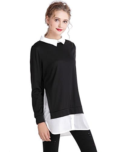 Missactiver Women's Sweatshirt Pullover Layered Twofer Work Shirt Knit Jumper Sweater